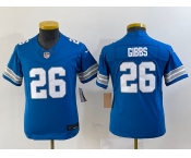 Youth Detroit Lions #26 Jahmyr Gibbs Limited Blue 2024 FUSE Vapor Jersey