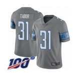 Youth Detroit Lions #31 Teez Tabor Limited Steel Rush Vapor Untouchable 100th Season Football Jersey