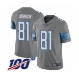 Youth Detroit Lions #81 Calvin Johnson Limited Steel Rush Vapor Untouchable 100th Season Football Jersey