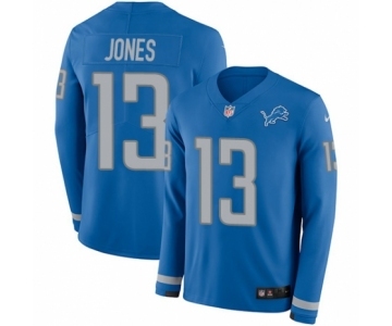 Youth Nike Detroit Lions #13 T.J. Jones Limited Blue Therma Long Sleeve NFL Jersey