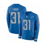 Youth Nike Detroit Lions #31 Teez Tabor Limited Blue Therma Long Sleeve NFL Jersey