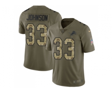 Youth Nike Detroit Lions #33 Kerryon Johnson Olive Camo Stitched NFL Limited 2017 Salute to Service Jersey