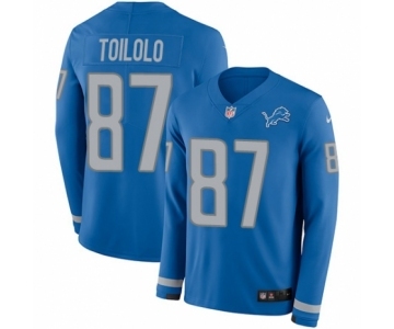 Youth Nike Detroit Lions #87 Levine Toilolo Limited Blue Therma Long Sleeve NFL Jersey