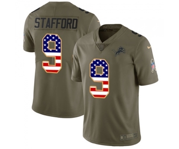 Youth Nike Detroit Lions #9 Matthew Stafford Limited Olive USA Flag Salute to Service NFL Jersey