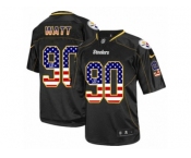 Men Nike Pittsburgh Steelers #90 T. J. Watt Elite Black USA Flag Fashion NFL Jersey