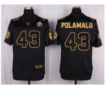 Nike Pittsburgh Steelers #43 Troy Polamalu Black Pro Line Gold Collection Jersey[Elite]