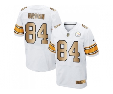 Nike Pittsburgh Steelers #84 Antonio Brown White Men's Stitched NFL Elite Gold Jersey