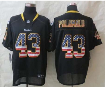 nike nfl jerseys pittsburgh steelers #43 polamalu black[Elite USA flag fashion]