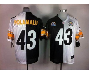 nike nfl jerseys pittsburgh steelers #43 polamalu white-black[Elite split 50th Patch]