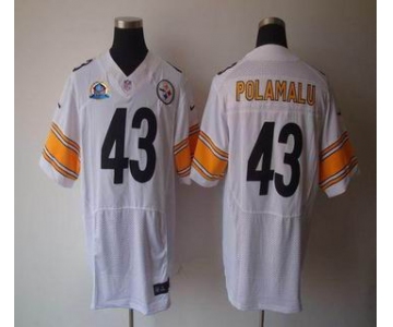 nike nfl jerseys pittsburgh steelers #43 polamalu white[Elite 50th Patch]