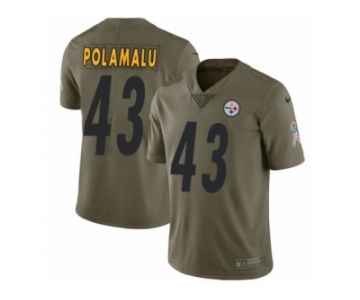 Men Nike Pittsburgh Steelers #43 Troy Polamalu Limited Olive 2017 Salute to Service NFL Jersey