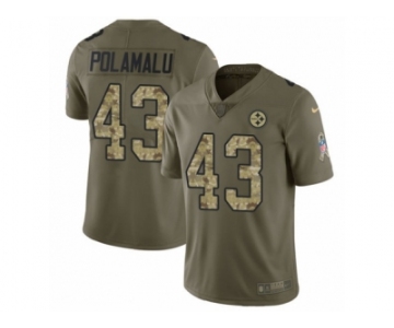 Men Nike Pittsburgh Steelers #43 Troy Polamalu Limited Olive Camo 2017 Salute to Service NFL Jersey