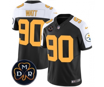 Men Pittsburgh Steelers #90 T J Watt Black F U S E DMR Patch Untouchable Limited Stitched Football Jersey