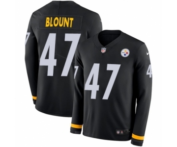 Men's Nike Pittsburgh Steelers #47 Mel Blount Limited Black Therma Long Sleeve NFL Jersey