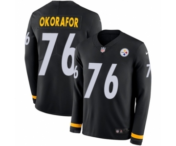 Men's Nike Pittsburgh Steelers #76 Chukwuma Okorafor Limited Black Therma Long Sleeve NFL Jersey