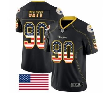 Men's Nike Pittsburgh Steelers #90 T. J. Watt Limited Black Rush USA Flag NFL Jersey