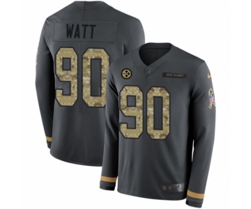 Men's Nike Pittsburgh Steelers #90 T. J. Watt Limited Black Salute to Service Therma Long Sleeve NFL Jersey