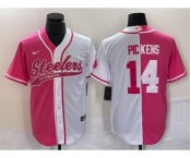 Men's Pittsburgh Steelers #14 George Pickens Pink White Two Tone With Patch Cool Base Stitched Baseball Jersey