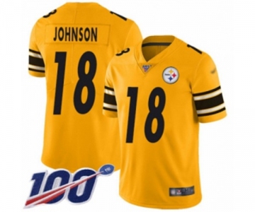 Men's Pittsburgh Steelers #18 Diontae Johnson Limited Gold Inverted Legend 100th Season Football Jersey