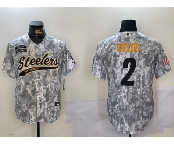 Men's Pittsburgh Steelers #2 Justin Fields 2024 Arctic Camo Salute To Service Stitched Baseball Jersey