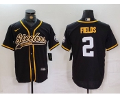 Men's Pittsburgh Steelers #2 Justin Fields Black With Patch Cool Base Stitched Baseball Jersey