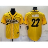 Men's Pittsburgh Steelers #22 Najee Harris Gold With Patch Cool Base Stitched Baseball Jersey