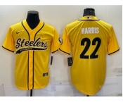 Men's Pittsburgh Steelers #22 Najee Harris Gold With Patch Cool Base Stitched Baseball Jersey