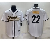 Men's Pittsburgh Steelers #22 Najee Harris White With Patch Cool Base Stitched Baseball Jersey