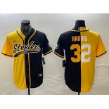 Men's Pittsburgh Steelers #22 Najee Harris Yellow Black Split With Patch Cool Base Stitched Baseball Jersey