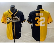 Men's Pittsburgh Steelers #22 Najee Harris Yellow Black Split With Patch Cool Base Stitched Baseball Jersey