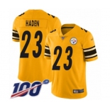 Men's Pittsburgh Steelers #23 Joe Haden Limited Gold Inverted Legend 100th Season Football Jersey