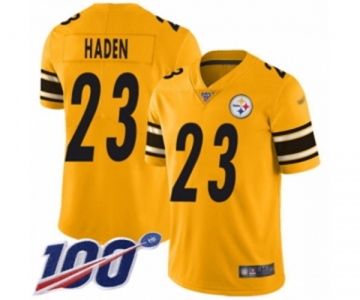 Men's Pittsburgh Steelers #23 Joe Haden Limited Gold Inverted Legend 100th Season Football Jersey