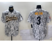 Men's Pittsburgh Steelers #3 Russell Wilson 2024 Arctic Camo Salute To Service Stitched Baseball Jersey