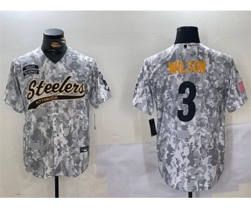 Men's Pittsburgh Steelers #3 Russell Wilson 2024 Arctic Camo Salute To Service Stitched Baseball Jersey