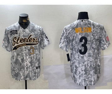 Men's Pittsburgh Steelers #3 Russell Wilson 2024 Arctic Camo Salute To Service Stitched Baseball Jerseys