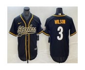 Men's Pittsburgh Steelers #3 Russell Wilson Black With Cool Base Stitched Baseball Jerseys