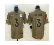 Men's Pittsburgh Steelers #3 Russell Wilson Olive 2022 Salute To Service Limited Stitched Jersey