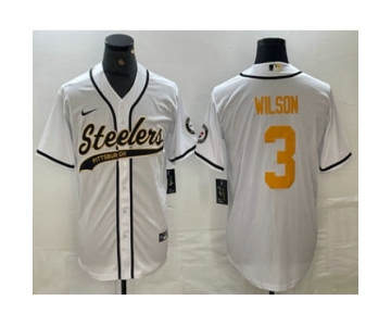 Men's Pittsburgh Steelers #3 Russell Wilson White With Cool Base Stitched Baseball Jersey