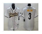 Men's Pittsburgh Steelers #3 Russell Wilson White With Cool Base Stitched Baseball Jerseys