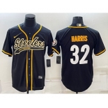 Men's Pittsburgh Steelers #32 Franco Harris Black With Patch Cool Base Stitched Baseball Jersey