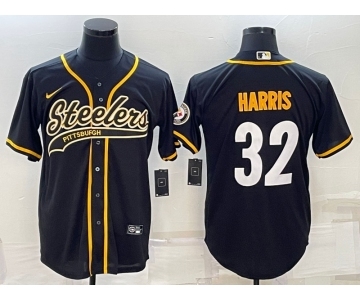 Men's Pittsburgh Steelers #32 Franco Harris Black With Patch Cool Base Stitched Baseball Jersey