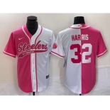 Men's Pittsburgh Steelers #32 Franco Harris Pink White Two Tone With Patch Cool Base Stitched Baseball Jersey