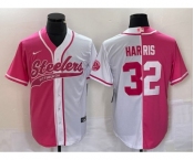 Men's Pittsburgh Steelers #32 Franco Harris Pink White Two Tone With Patch Cool Base Stitched Baseball Jersey