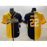 Men's Pittsburgh Steelers #32 Franco Harris Yellow Black Split With Patch Cool Base Stitched Baseball Jersey