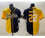 Men's Pittsburgh Steelers #32 Franco Harris Yellow Black Split With Patch Cool Base Stitched Baseball Jersey