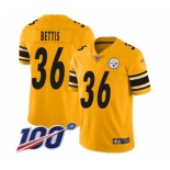 Men's Pittsburgh Steelers #36 Jerome Bettis Limited Gold Inverted Legend 100th Season Football Jersey