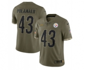 Men's Pittsburgh Steelers #43 Troy Polamalu 2022 Olive Salute To Service Limited Stitched Jersey