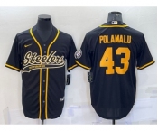 Men's Pittsburgh Steelers #43 Troy Polamalu Black Gold With Patch Cool Base Stitched Baseball Jersey