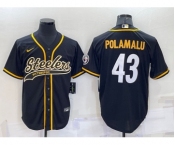 Men's Pittsburgh Steelers #43 Troy Polamalu Black With Patch Cool Base Stitched Baseball Jersey