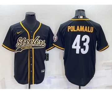 Men's Pittsburgh Steelers #43 Troy Polamalu Black With Patch Cool Base Stitched Baseball Jersey